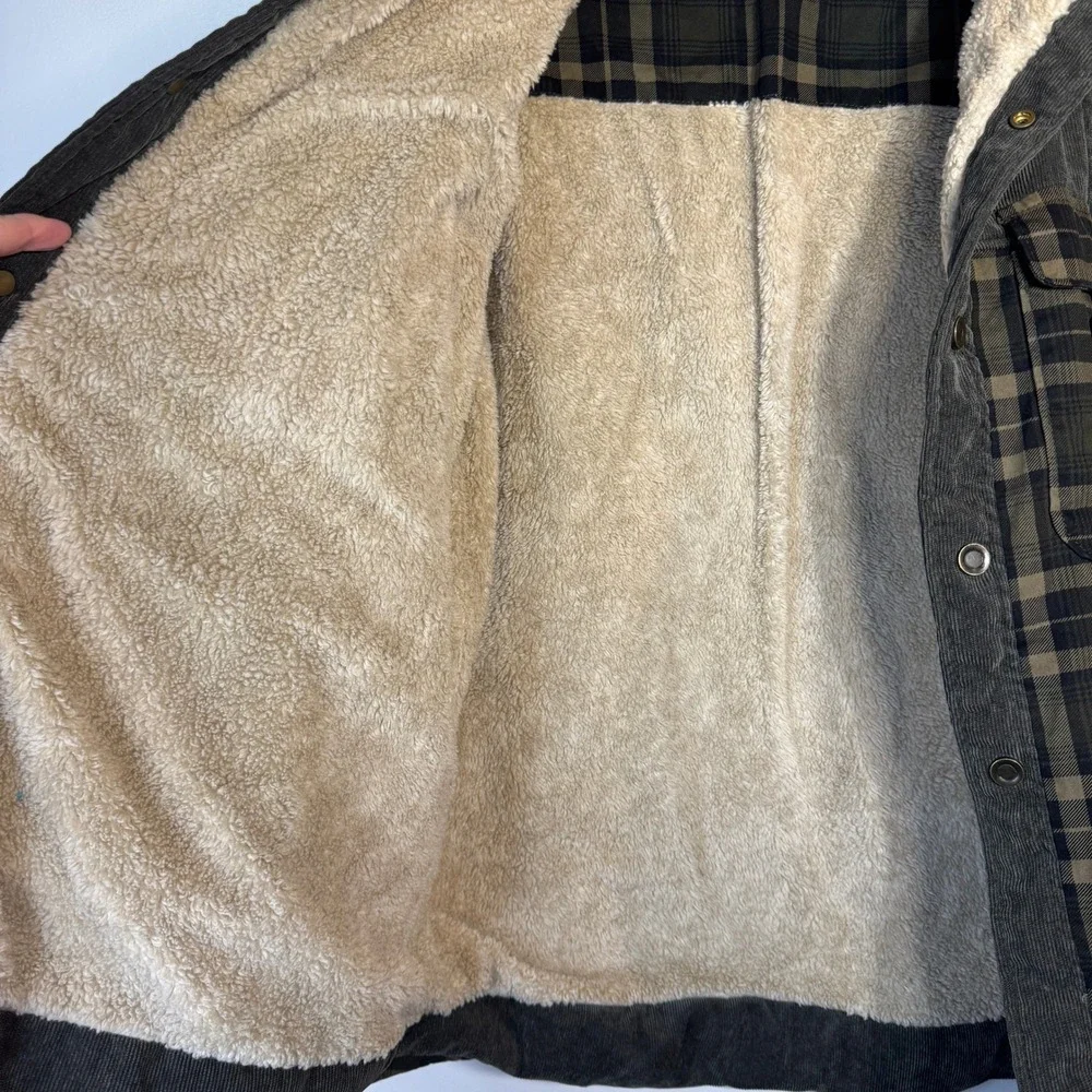 Chore Jacket Mens L Plaid Sherpa Lined Warm Work Casual Outdoor Coat Button Down